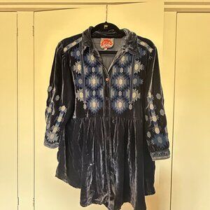 Johnny Was Nomi Smock Crushed Velvet Shirt Size Large